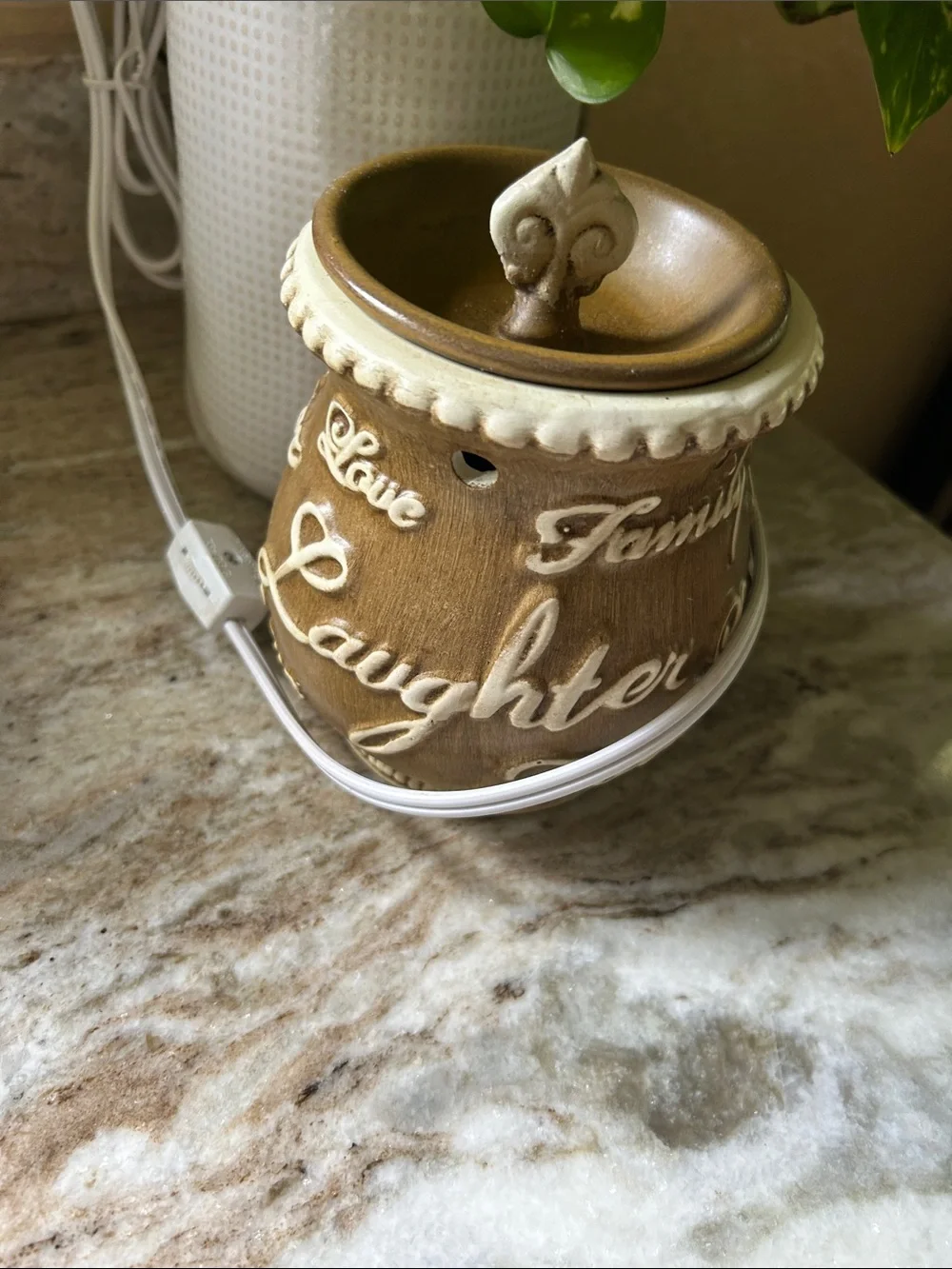 Rustic Brown 'Laugh Love' Ceramic Wax Warmer